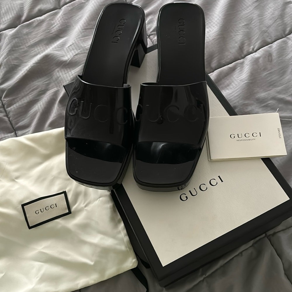 Authentic Black Gucci Rubber Sandals